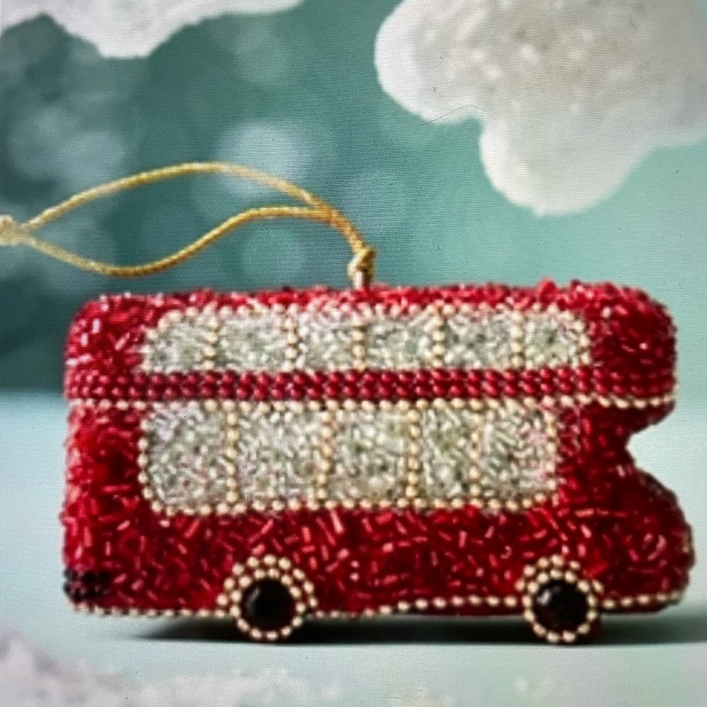 ❤️ ANTHROPOLOGIE LONDON BUS BEADED ORNAMENT NEW